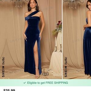 SHEIN Belle Asymmetric Neckline High Slit Velvet Bridesmaid Formal Dress